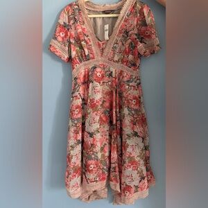 Ranna Gill Anthropologie Pink Floral dress. (Size 12)